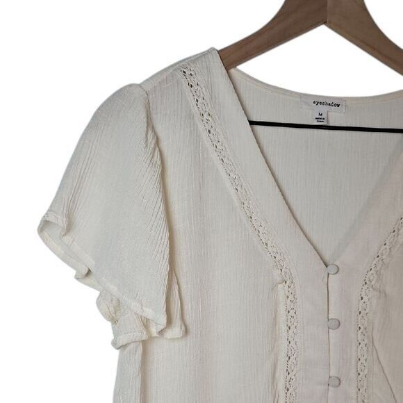 Eyeshadow Women's M Flutter Sleeve Fabric Button Crop Top Coquette Fairy Boho - Picture 4 of 10